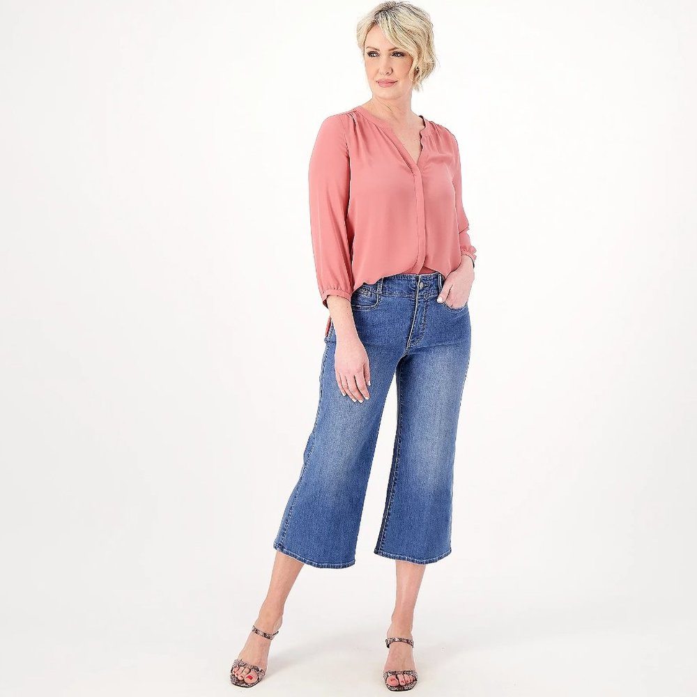 NYDJ Cool Embrace Wide Leg Denim Crop Jeans- Compass
